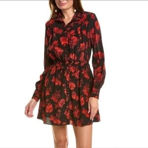 The Kooples Red and Black Floral Long Sleeve Dress